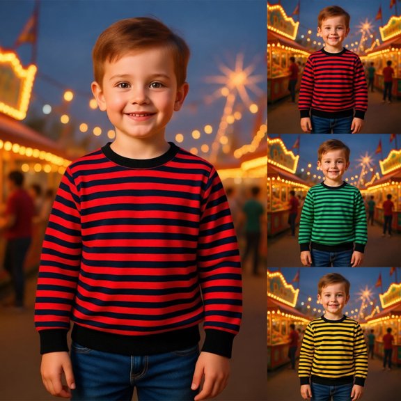 SOFTCCLO Sweatshirts for Boys Striped Pattern Long Sleeve Crewneck Top Casual Boys Sweatshirts Size 3-4Y