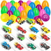 Prefilled Easter Eggs with Toys Inside, 3.2” Surprise Eggs Filled with Mini Pull Back Construction Vehicles and Race Car