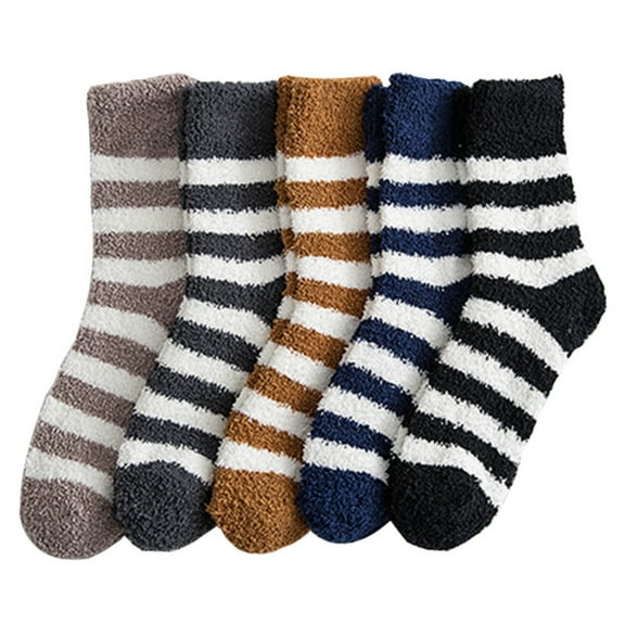Mens Fuzzy Socks for Stripe Cozy for Winter Home Sleeping Socks 5 Pair