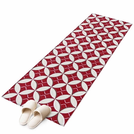 Red Geometric Area Rugs Collection 2 x6 Vintage Rhombus Circle Texture Non Slip Indoor Rectangle Throw Runner Rug Floor Mat Carpet for Living Room Dining Table Bedroom Nursery