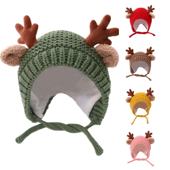 QWERTY Kids Woolen Hat Lovely Antler Knitted Cap Earmuffs for Boys Girls