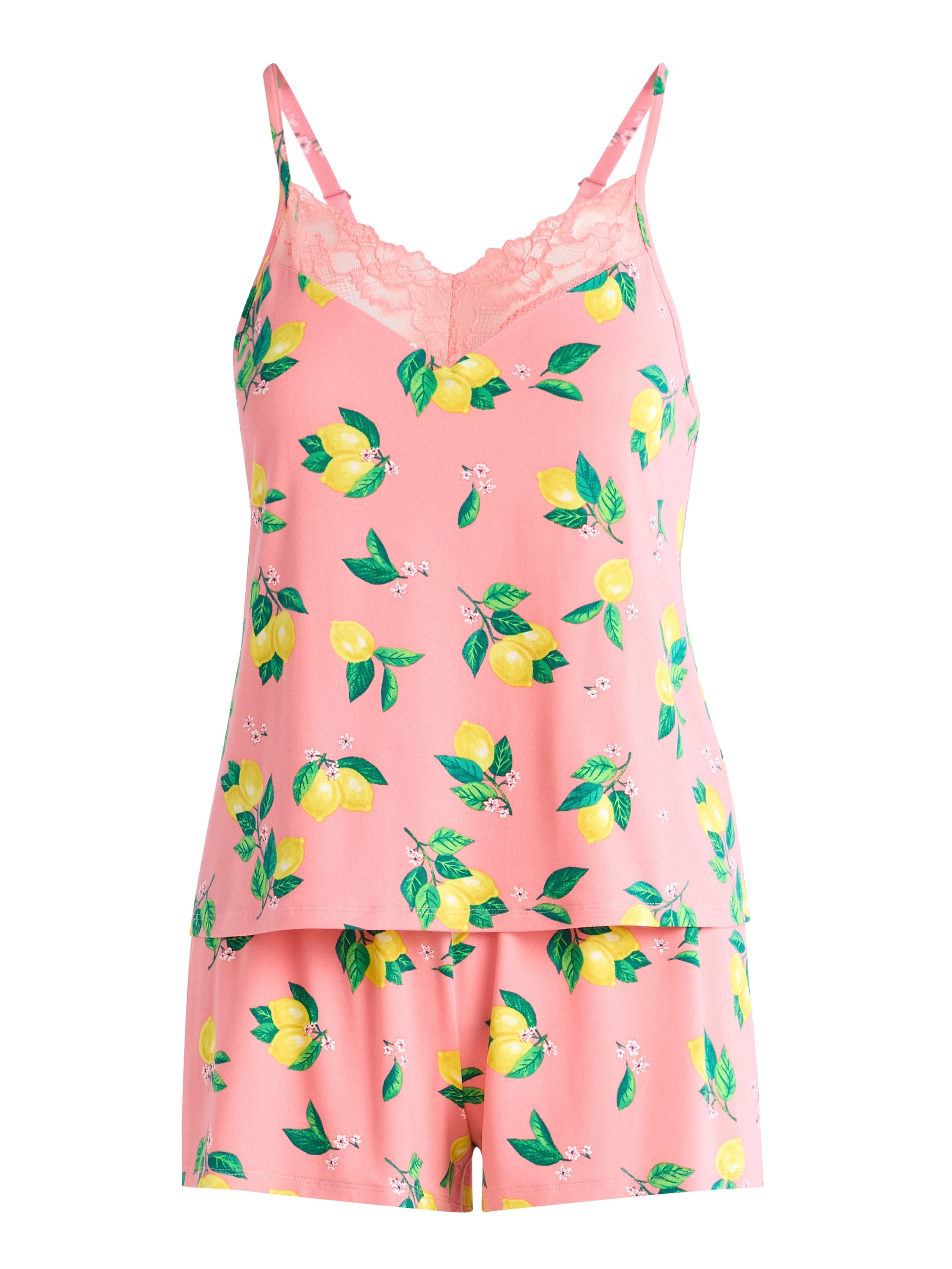 Joyspun Women’s Dreamy Soft Collection Lace Trim Knit Cami and Shorts Pajama Set, Sizes XS to 3X