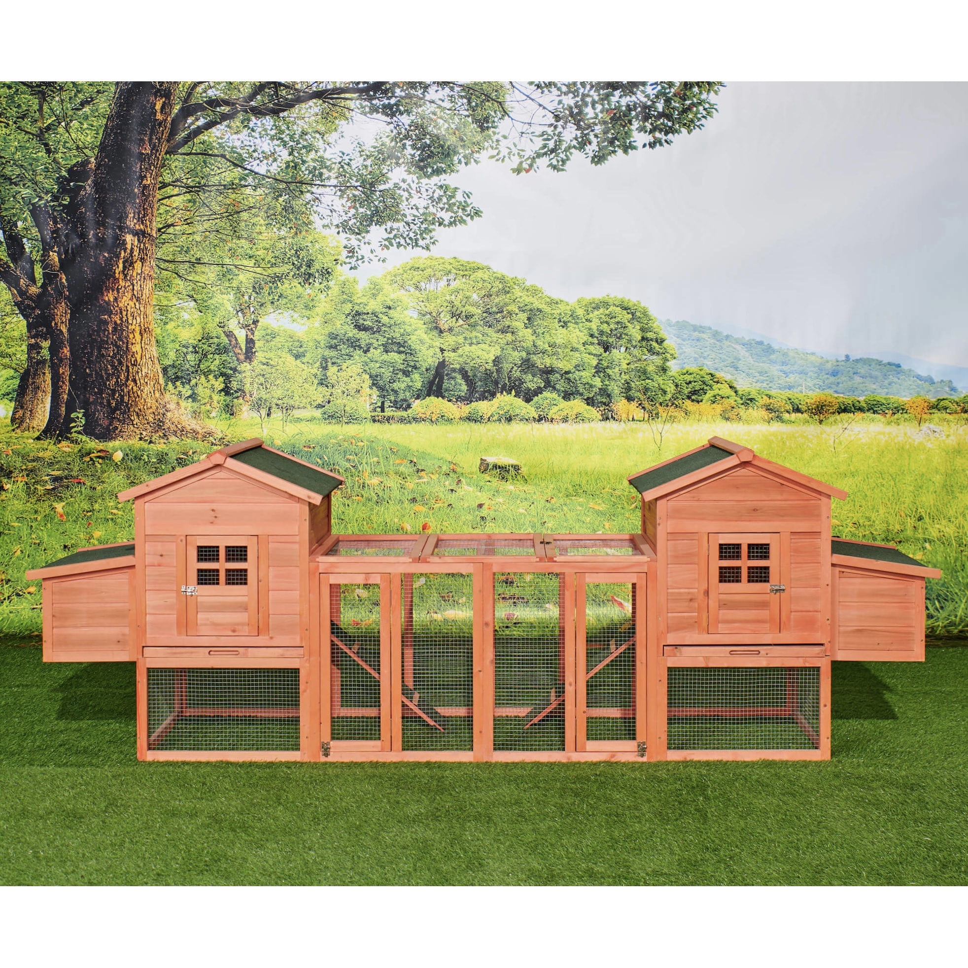 Topcobe Outdoor Wooden Chicken Coop Duplex with Run & Nesting Box, 124.