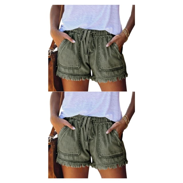 Sonducket Pantalones cortos de mezclilla con cordón de cintura alta suave para mujer pantalones cortos de mezclilla con bolsillo para Type12 NO12