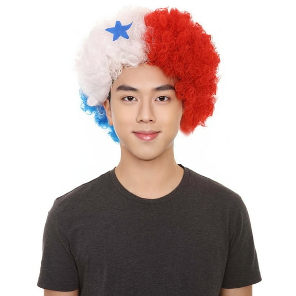 HPO Adult Unisex Patriotic Panama Flag Sport Wig | Blue Red & White Color Wig Synthetic Fibers