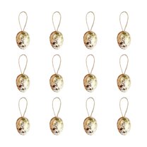 LEWEEN 12 Pcs 3D Easter Egg Gold Foil Pendants, 1.6 x 1.2 Inch Water-Resistant Decor, Perfect for Easter Party Home Garden Patio Window Tree Ornaments