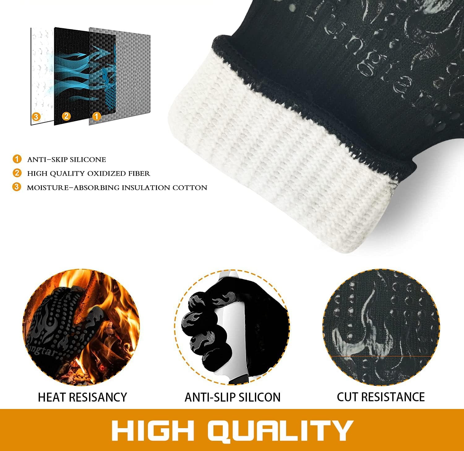 Jtbuh XLY Oven Mitts Heat Resistant BBQ Proof Glove 11Inch 1472℉ Grill Glove Proof Heat for Women Men BBQ Gloves Gift Set Cooking Gloves for Cooking, Grilling, Baking, Welding (White Blue)