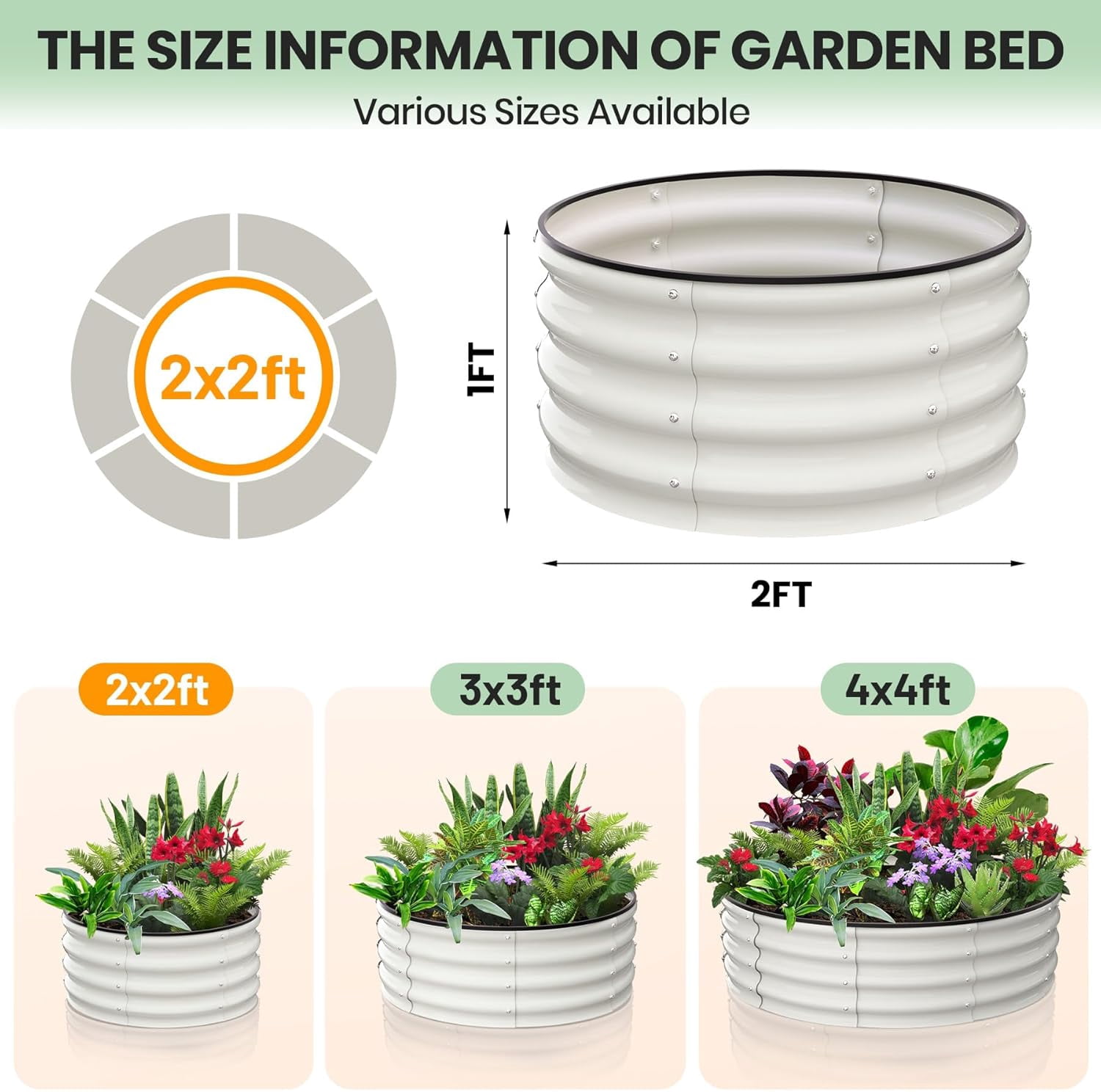 EastVita Raised Garden Beds Outdoor,2 Pack 2x2x1 FT Galvanized Raised Garden Bed for Gardening, Round Metal Planter Box for Planting Plants Vegetables and Flower