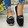 thumbnail image 2 of Women's Platform Vintage Suede Loafers Lightweight Non Slip Work Shoes Wide Width Low Wedge Slip On Sneakers Black Size 8.5, 2 of 5