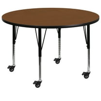 Flash Furniture Wren Mobile 48'' Round Oak HP Laminate Activity Table - Height Adjustable Short Legs