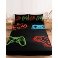 thumbnail image 2 of Twin XL Size Fitted Sheet Set - Game Controller 2 Piece Bedding Sets 16" Deep Pocket Fitted Sheet with 1 Pillowcases, Modern Art Gaming Handheld Black Brushed Microfiber Hotel Luxury Bed Sheets, 2 of 9