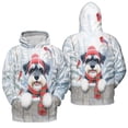 thumbnail image 3 of Playful Schnauzer Welcomes Winter Snowy Day with Cardinal Bird All Over Print 3D Hoodie Unisex Merch Hoodies Miniature Schnauzer Dog Lover - 2017, 3 of 6