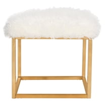 SAFAVIEH Rowan Contemporary Modern Glam Square Ottoman, White/Gold