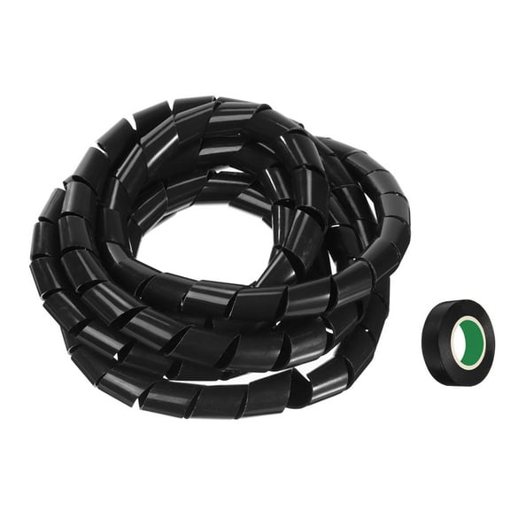 Spiral Cable Wrap 9.8ft 20mm Cable Management Sleeve Cord Organizer Flexible PE Computer Wire Black with Tape