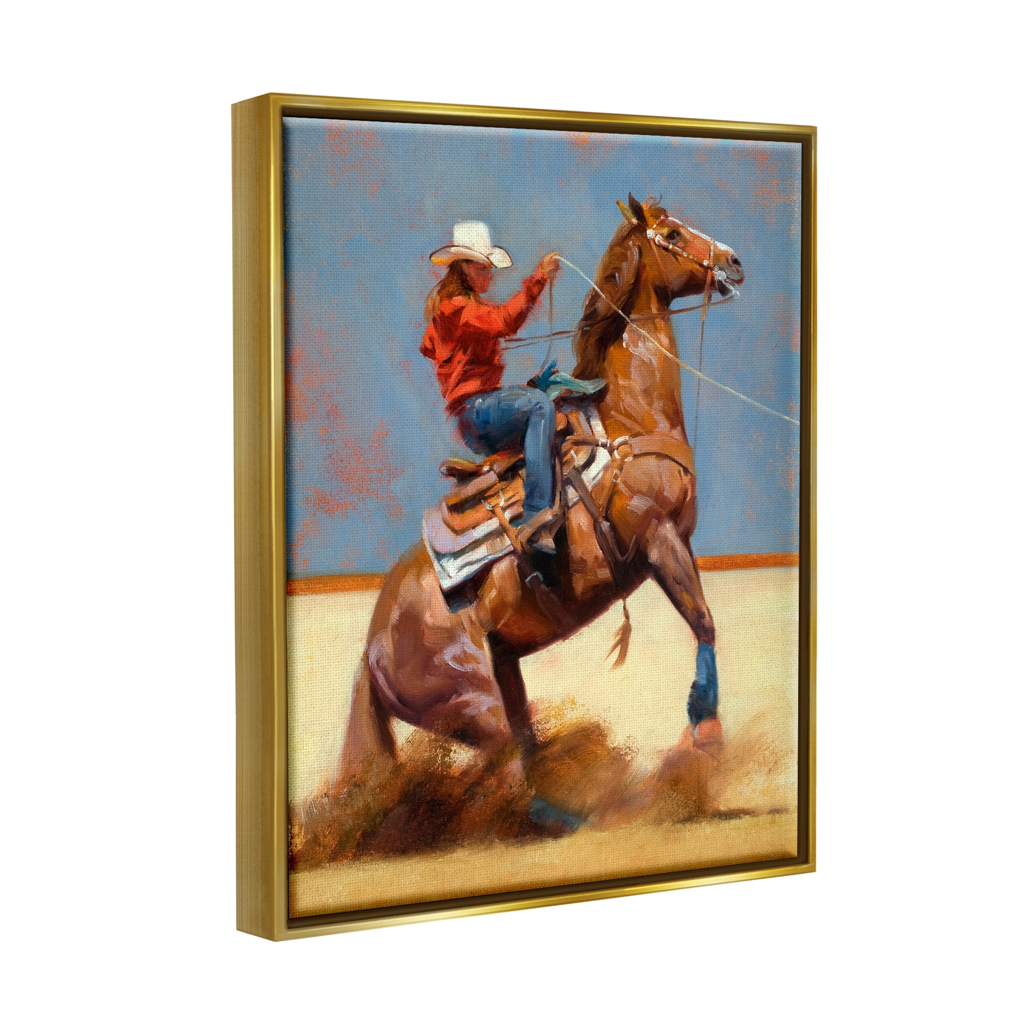 Stupell Industries Equestrian Cowboy Painting Animals & Insects Painting Gold Floater Framed Art Print Wall Art, 17 x 21