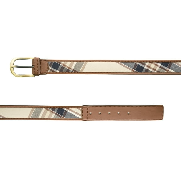 Belstaff Women's Leather Single Hole Check Belt 75cm Cavalry Brown