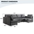 thumbnail image 5 of Bonzy Home Modular Sectional Sofa with Storage and Reversible Chaises Sofa Bed for Bedroom Living Room Gray, 5 of 7