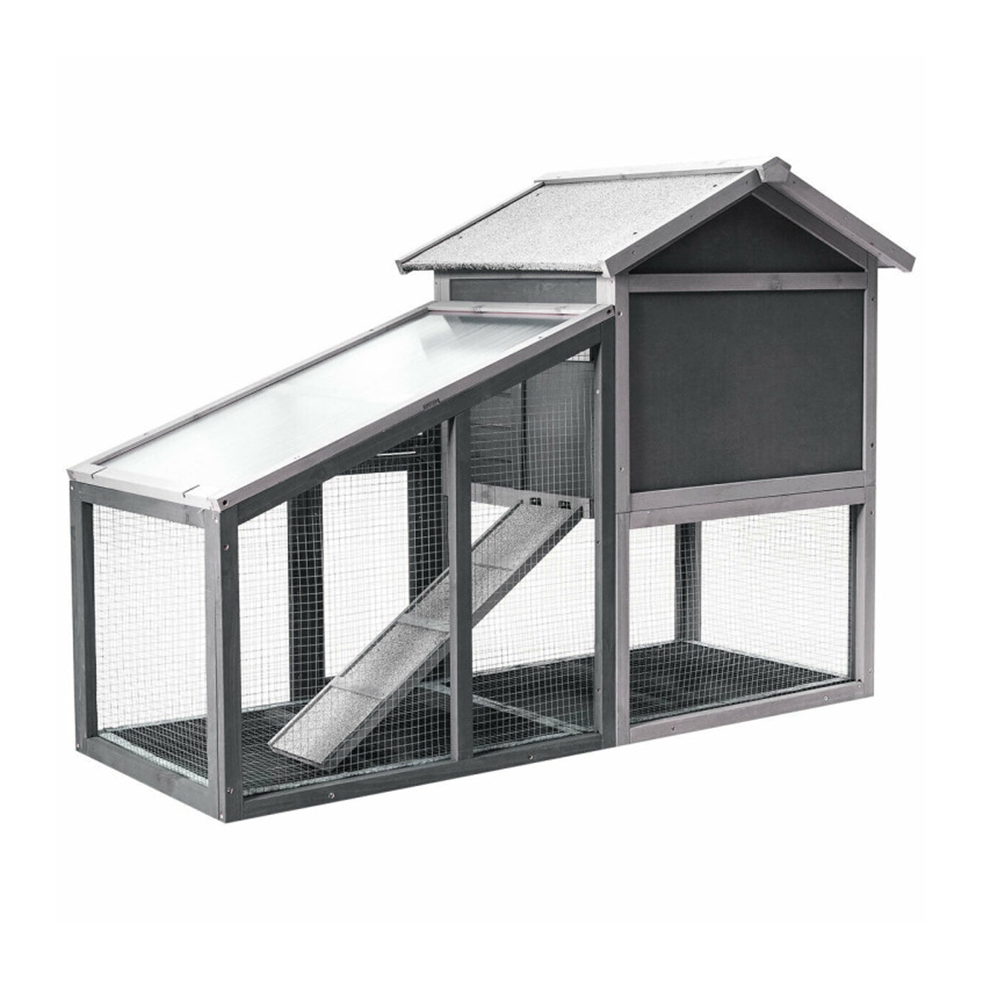 resenkos 56" Rabbit Hutch Outdoor, Indoor Rabbit Cage with Tray, Wood Bunny House, 2-Story Chicken Coops with Run, Gray
