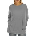 thumbnail image 2 of Patlollav Womens Plus Size Solid Long Sleeve Blouse Tops Round-Neck Shirts, 2 of 7