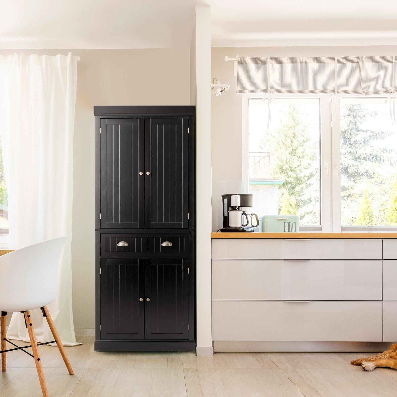 Giantex Kitchen Pantry Cabinet, Freestanding Adjustable Cabinet w/Doors for Dining Room, Living Room or Bedroom, Black