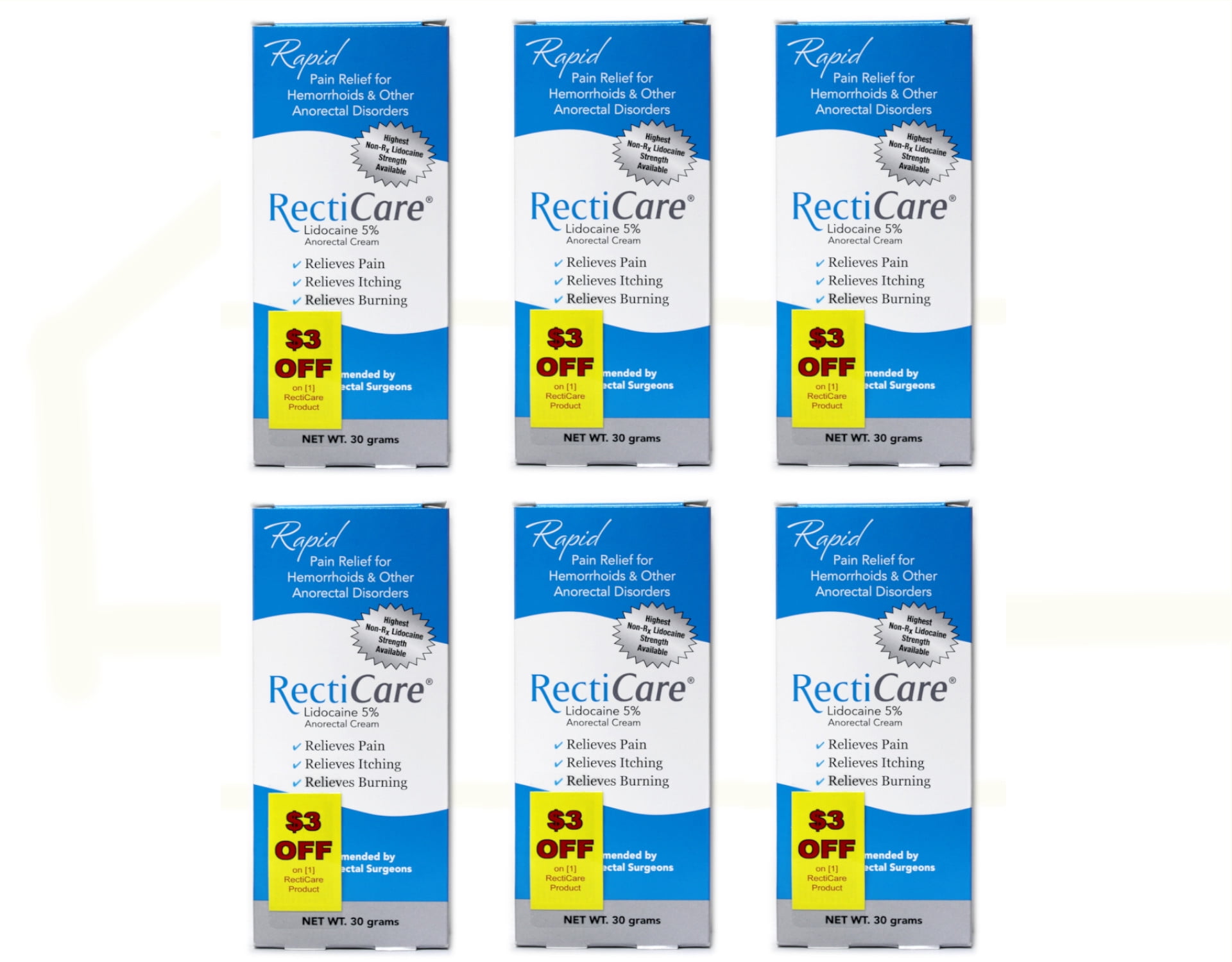6 Pack Recticare Anorectal Cream 1 Oz 30g Each Walmart Com