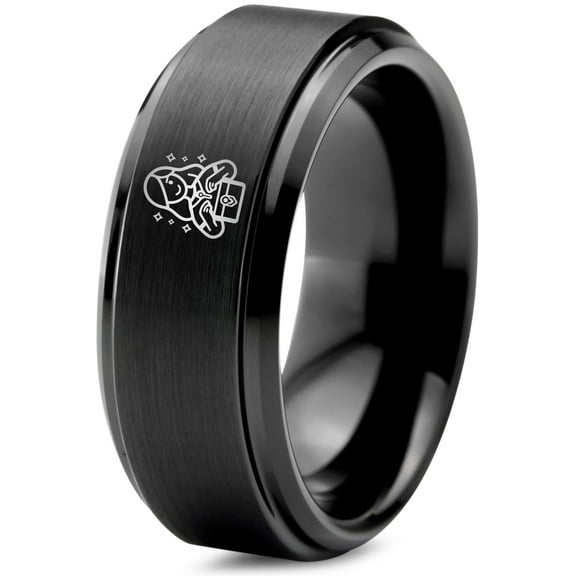 Gamer Tungsten Black Wedding Band Men Valentines Day Large Purity Ring Newly Wed Gifts Mom