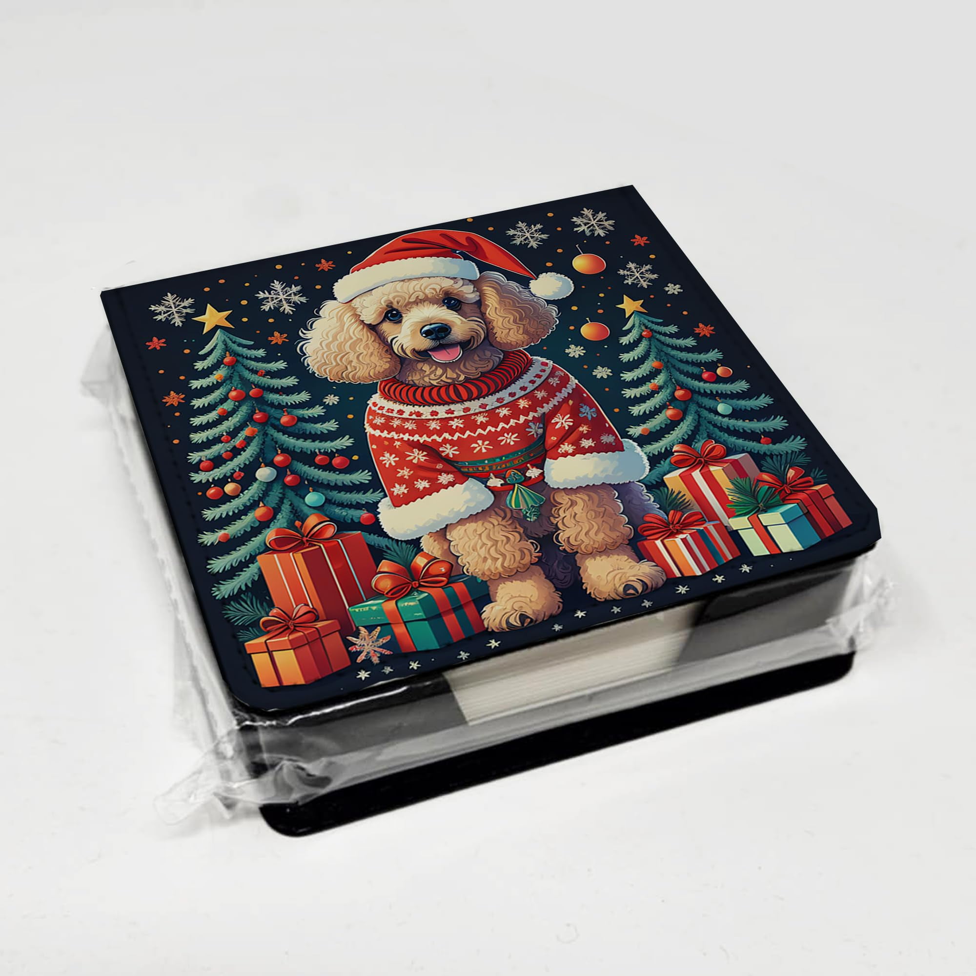 Caroline's Treasures Apricot Toy Poodle Christmas PU Leather Note Paper Holder with Artist-Designed Cover, Desk Accessory, Office Gift