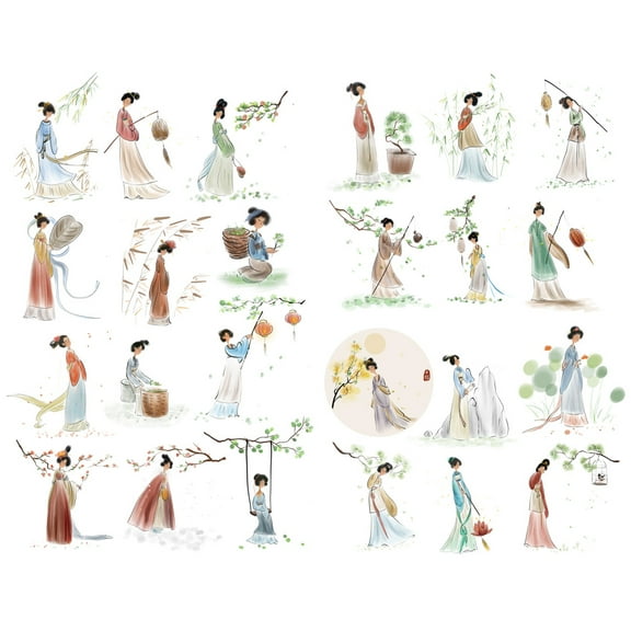 Vintage Chinese Girl Kawaii Aesthetic Sticker Happy Planner Diary Journal Stationery Scrapbooking Stickers Travel Art Supplies