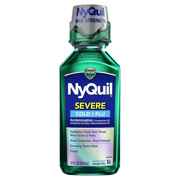 Vicks NyQuil Severe Liquid Medicine, Cough, Cold & Flu Relief, Over-the-Counter Medicine, 12 Oz
