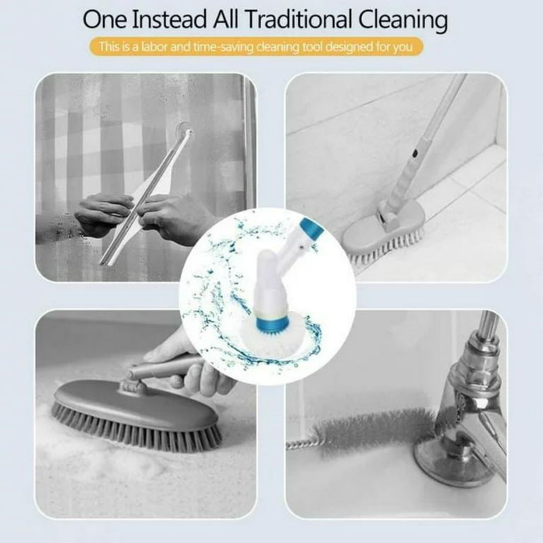 Upgraded Electric Spin Scrubber, 360 Cordless Tub and Tile Floor Scrubber,  Multi-Purpose Power Surface Cleaner with 3 Replaceable Cleaning Scrubber  Brush Heads, 1 Extension Arm and Adapter – Home Accessories