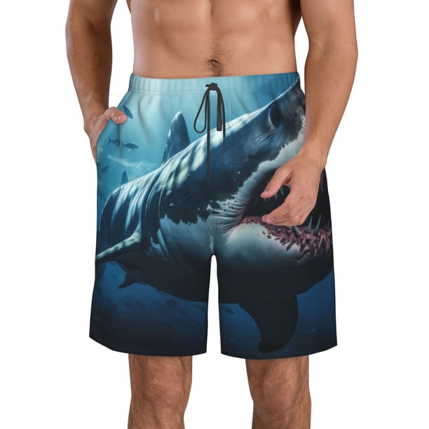 Balery 3D Realistic Shark Traje de Baño Estilo Hawaiano para Hombre, Shorts de Secado Rápido con Bolsillos-Small