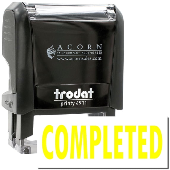 Self-Inking Completed Stamp, Trodat Printy 4911, Press and Print Stamping, Impression Size 5/8" x 1-1/2", Up to 10,000 Impressions - Yellow Ink