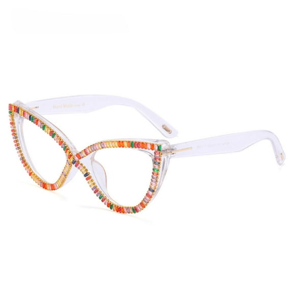 Women Cat Eye Anti-blue Light Glasses Frame Stylish Coloful Diamond Transparent Eyeglasses Frame 55-22-145mm