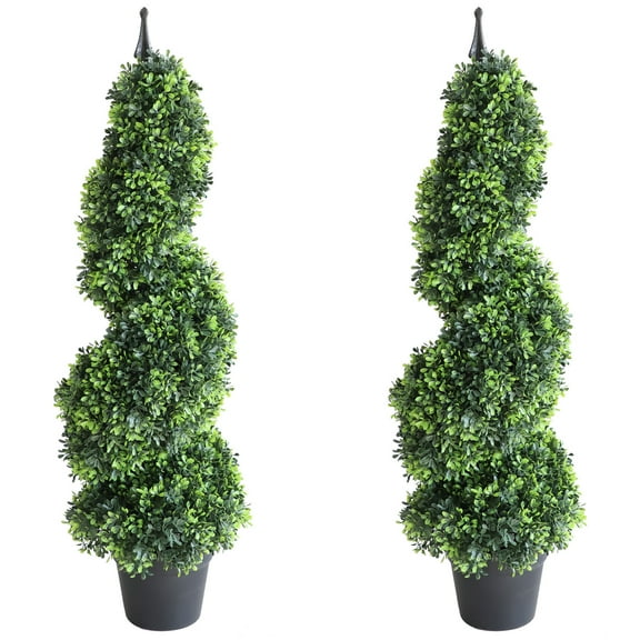 Artificial Topiary Outdoor Spiral Trees, Boxwood Topiary Tree 3 ft (2 Pieces) Faux Topiary Tree Outdoor Feaux Plant for Decorative Indoor/Outdoor/Garden (35inch)