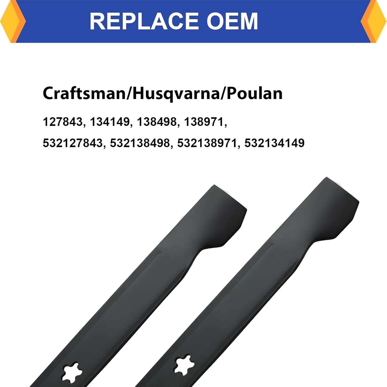 (2 Pack) Replacement High Lift Lawn Mower Blades for Craftsman Husqvarna Poulan 127843 138498 138971 532127843 532138498 532138971, Fits Craftsman LT1000 DYT4000, Husqvarna YTH18542 42” Deck Mower
