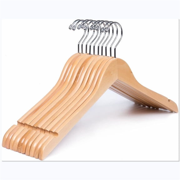 10 Pack Natural Wooden Shirt Hangers, Premiun Wood Coat Hangers Without bar, Clothes Hangers for Jacket, Bridal (Natural, 10)