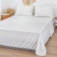 thumbnail image 4 of Move Over White Sheet Set 4 Pieces Soft Washed Microfiber Pom Poms Fringe Design Boho Chic Bedding King, 4 of 8
