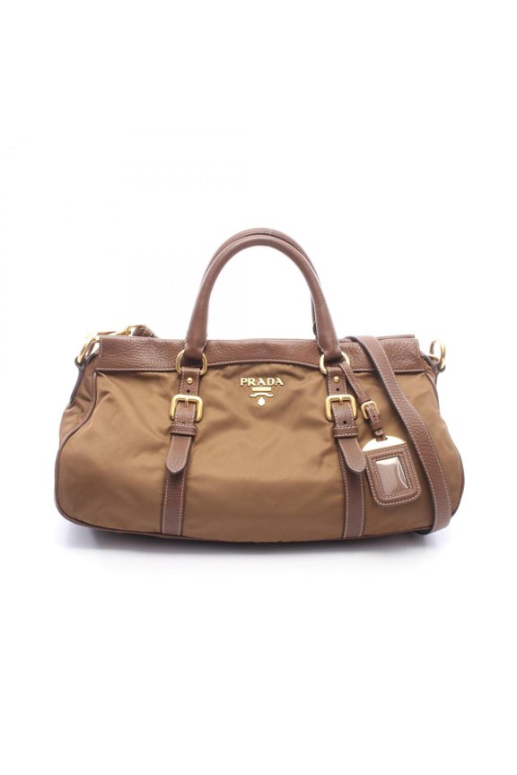 Pre-Owned Prada TESSUTO+VIT.DAI 2-Way Handbag, Nylon and Leather, Women's, Brown (BN2032)