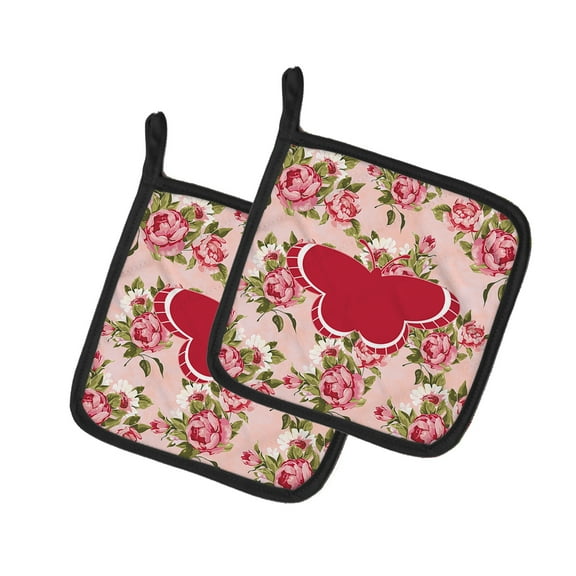 Caroline's Treasures BB1039-RS-PK-PTHD Butterfly Shabby Chic Pink Roses Pair of Pot Holders , 7.5HX7.5W, multicolor