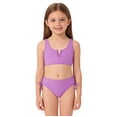 thumbnail image 5 of Big Girls Two Piece Bathing Suit V Neck Crop Top High Waist Bottom with Side Tie Swim Set for Pool 7-16Y, 5 of 5