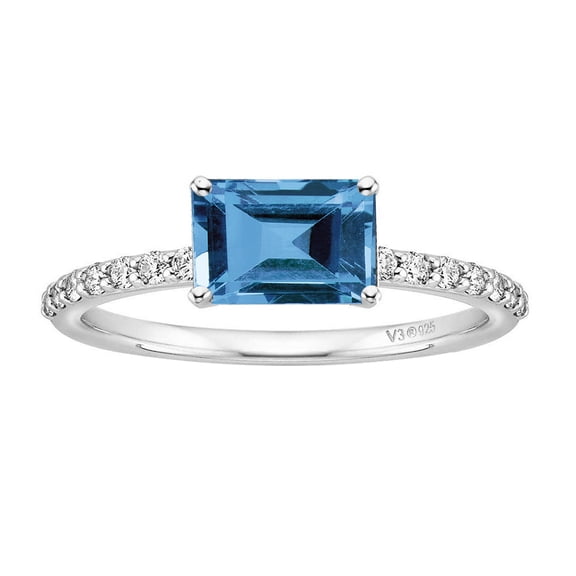 Sterling Silver with Natural London Blue Topaz and White Topaz Engagement Ring