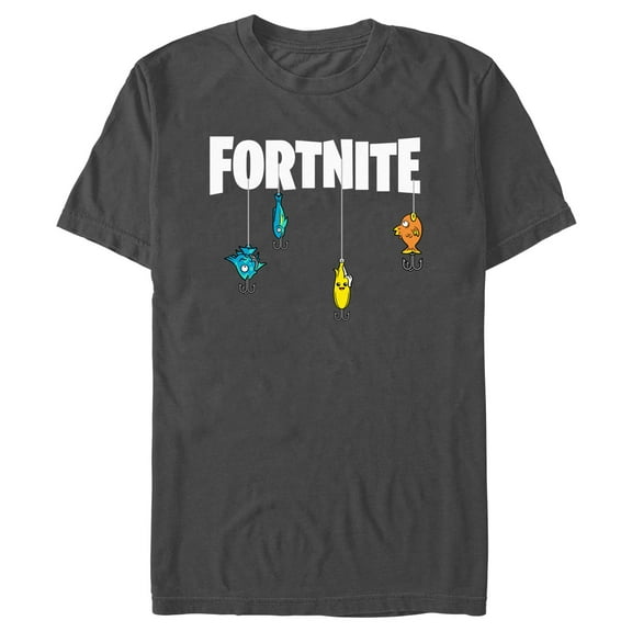 Men's Fortnite Fishing Lure White Logo  Graphic Tee Charcoal Small