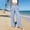 Blue, variant on Women’S Cotton Linen Gingham Pants,Wide Leg Capris Plus Size Pants Waist Ruffle Hem Pleated Pants For Women Womens Palazzo Pants Capri Joggers Womens Gauze Pants Women High Waisted Linen Pants