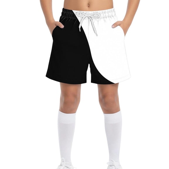 Kids Boys Sporty Shorts Elastic Waist Drawstring Color Block Athletic Bottoms for Running Training Gym Playwear, 4T-15Y