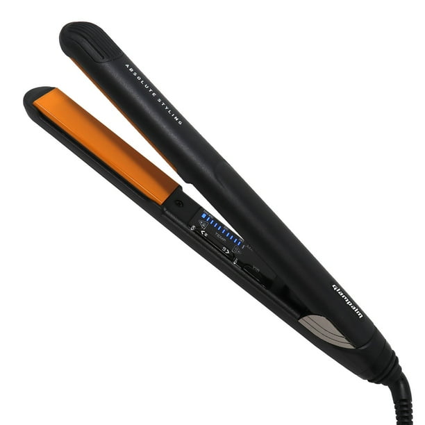 Plancha de pelo Glampalm Ceramic Vibrato Flat Iron 1"" GP225. Calentamiento a 450 grados y 20 segundos. Plancha de peinado con 11 niveles de calor. Cable giratorio 3D para herramienta de cuidado del c