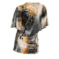 thumbnail image 2 of eVogues Plus Size Slimming V-neck Smocked Empire Waist Top Brown Silver Print, 2 of 3