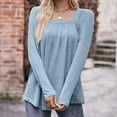 thumbnail image 6 of ClodeEU Womens Square Neck Pleated Tunic Blouse, Fall Long Sleeve T Shirts,Soft Casual Loose Fit Tee Tops Light Blue,Womens Plus XL, 6 of 7