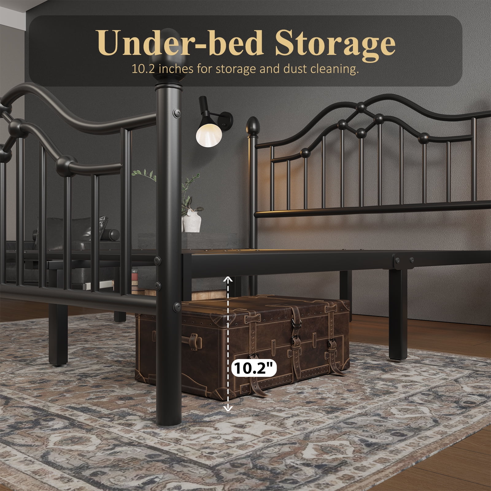 E-Ser Queen Size Metal Platform Bed Frame,Modern Headboard And Footboard,Adequate Under Bed Storage,No Box Spring Needed,Black