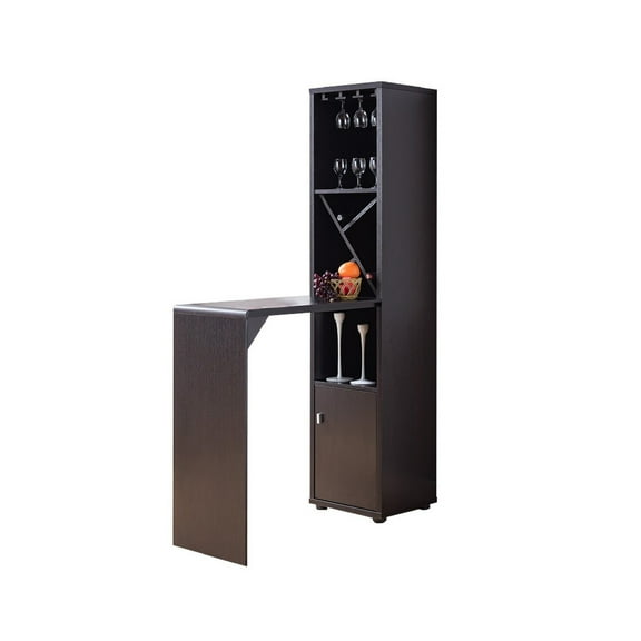 Wooden Wine Cabinet with Spacious Storage and Bar Table Red Cocoa Brown - Saltoro Sherpi