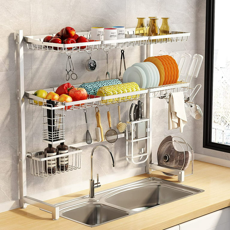 wercome Over The Sink Dish Drying Rack 3 Tier Large Kitchen Sink Shlef Dish  Rack Over The Counter Metal Dish Drying Rack Adjustable (28.34-31.49)
